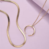 Gold Crescent Double Layered Necklace